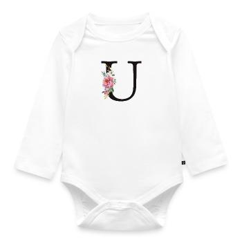 Personalisierbar Monogramm U Floral Rosa Weiß - Baby Bio-Langarm-Body - Weiß - Vorne