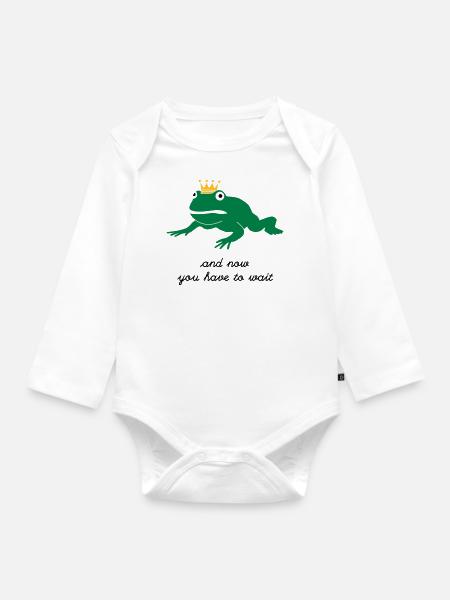 mürrischer Froschkönig - abwarten - Baby Bio-Langarm-Body - Weiß