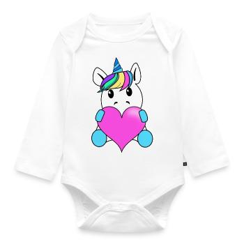 Licorne avec coeur - Body Bébé bio manches longues - blanc - Devant