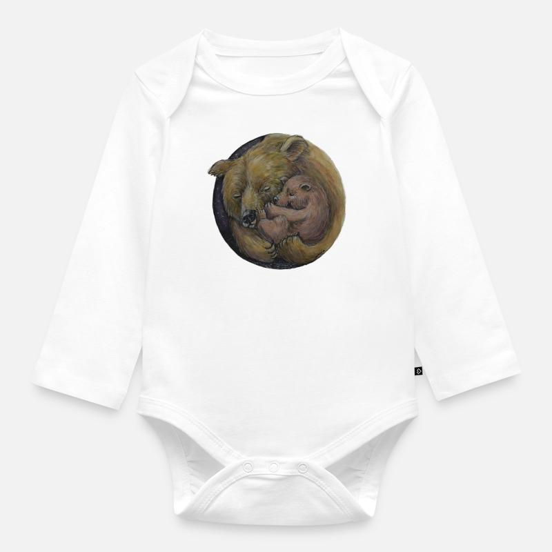 Ours maman avec bébé ours - sécurité - cadeau - Body Bébé bio manches longues - blanc