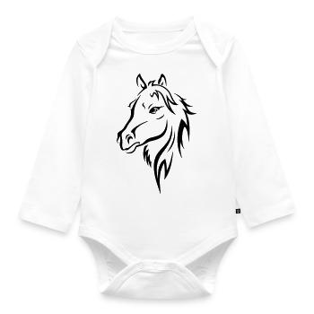 HORSE, STALLION, MARE - Organic Longsleeve Baby Bodysuit - white - Front