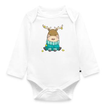 Putziges Weihnachts Rentier Comic - Baby Bio-Langarm-Body - Weiß - Vorne