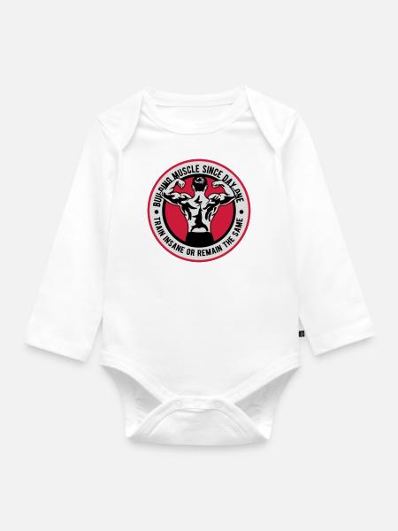 Building Muscle Train Insane - Baby Bio-Langarm-Body - Weiß