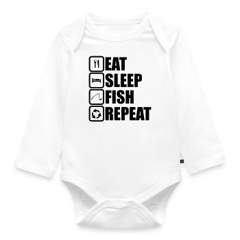 Manger, dormir, pêcher, cadeau pêche, pêcheur - Body Bébé bio manches longues - blanc - Devant