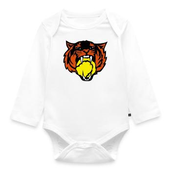 tiger tennis roars face - Organic Longsleeve Baby Bodysuit - white - Front