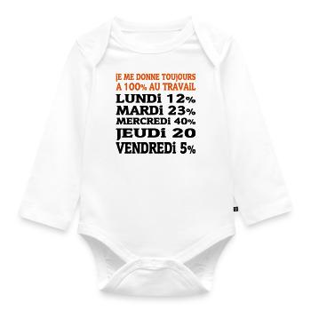 100% at Work (2c) new! - Organic Longsleeve Baby Bodysuit - white - Front