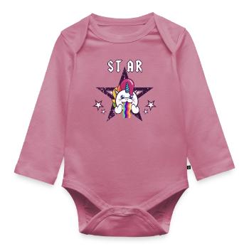 Star Unicorn Rainbow Vomit. Fille disco, garçon, bébé - Body Bébé bio manches longues - mauve - Devant