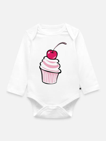 Kirsche Cupcake - Design! - Baby Bio-Langarm-Body - Weiß