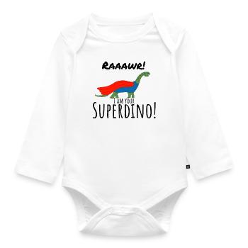 Your Superdino Funny Shirts Kids Gift Black - Organic Longsleeve Baby Bodysuit - white - Front