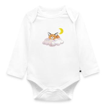 Sleeping cat cloud moon night gift - Organic Longsleeve Baby Bodysuit - white - Front