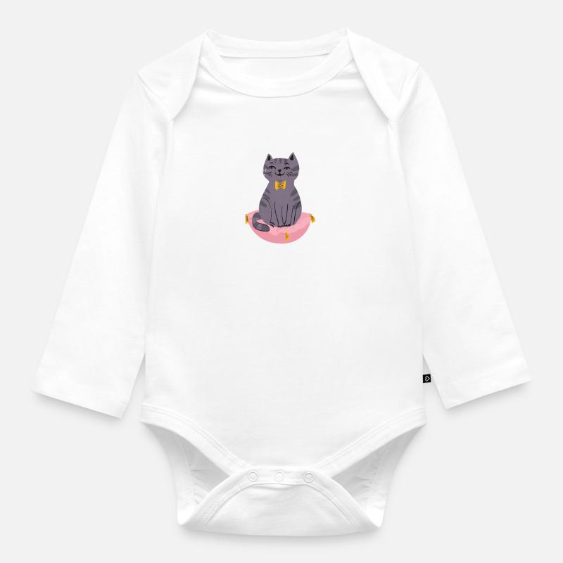Chat drôle - Body Bébé bio manches longues - blanc