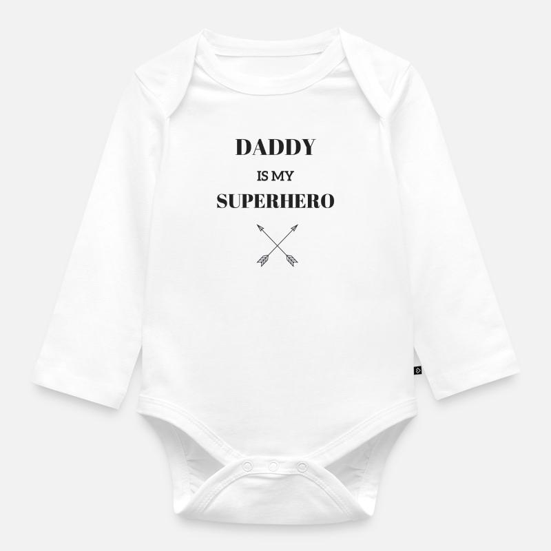 DADDY IS MY SUPERHERO / ARROW - Organic Longsleeve Baby Bodysuit - white