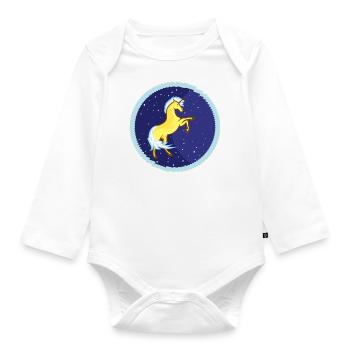 Licorne dorée dans le ciel étoilé - Body Bébé bio manches longues - blanc - Devant