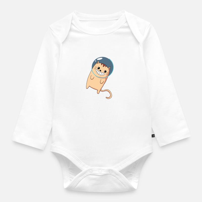 Cat - Outer Space - Kitten - Outer Space - Organic Longsleeve Baby Bodysuit - white