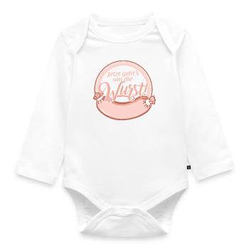 Jetzt geht´s um die Wurst Sprüche Witz Spruch - Baby Bio-Langarm-Body - Weiß - Vorne