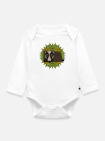 Dachs in seiner Höhle - Baby Bio-Langarm-Body - Weiß
