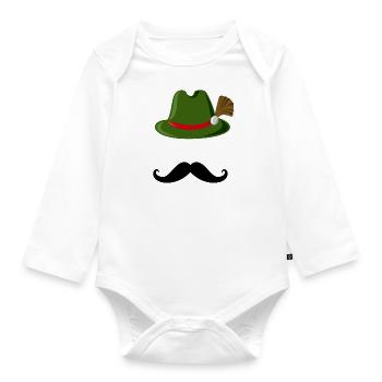 Bavarian Gambsbarthut with Mustache gift - Organic Longsleeve Baby Bodysuit - white - Front