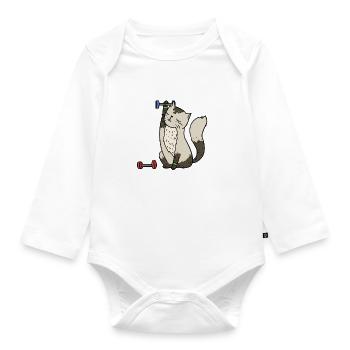 Katze beim Sport - Baby Bio-Langarm-Body - Weiß - Vorne