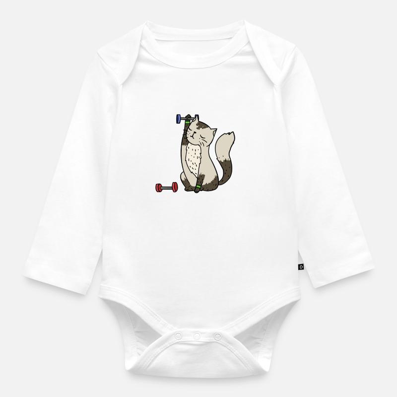 Chat en train de faire du sport - Body Bébé bio manches longues - blanc