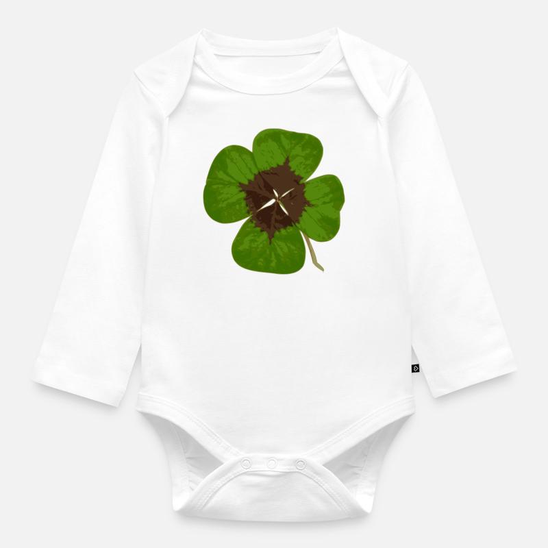 four-leaf clover - Organic Longsleeve Baby Bodysuit - white