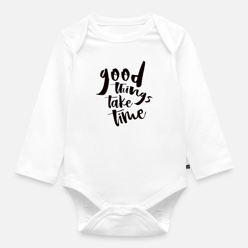 Good things take time N - Organic Longsleeve Baby Bodysuit - white