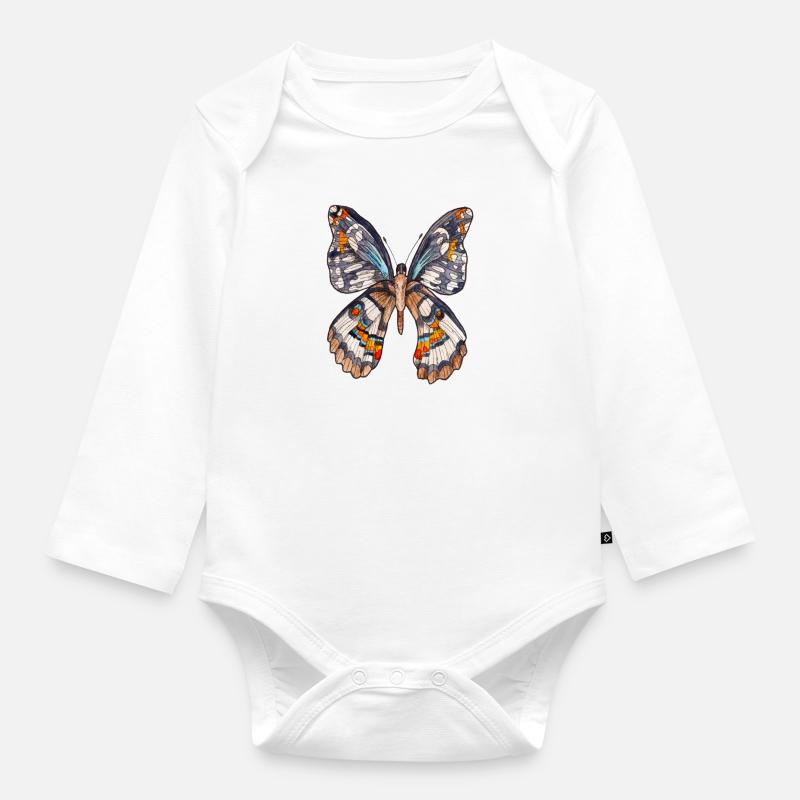 Papillon brun - Body Bébé bio manches longues - blanc