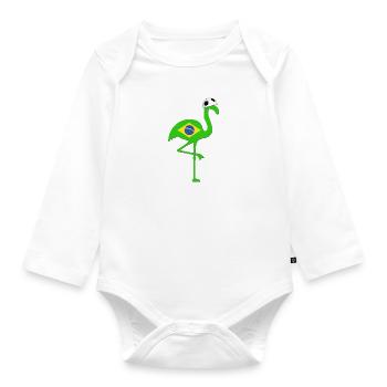 Football Flamingo BRASIL - Organic Longsleeve Baby Bodysuit - white - Front