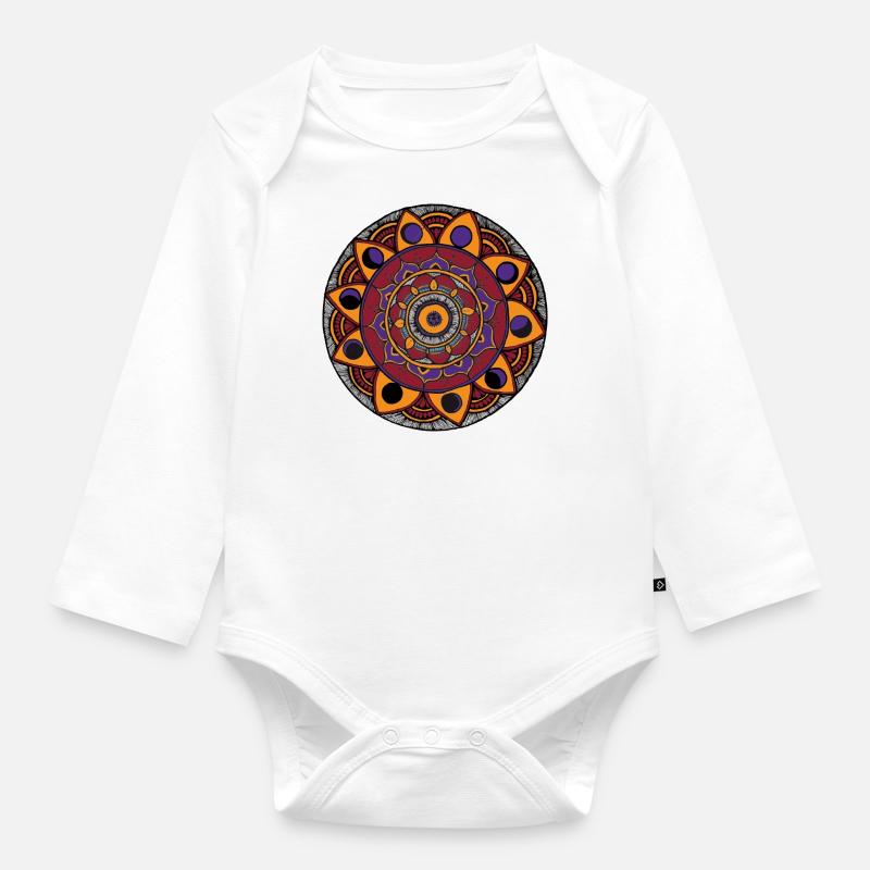 Mandala Blüte - Baby Bio-Langarm-Body - Weiß