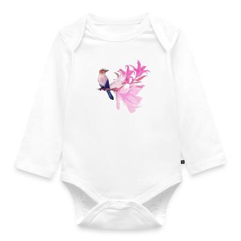 Oiseau avec des fleurs - Body Bébé bio manches longues - blanc - Devant