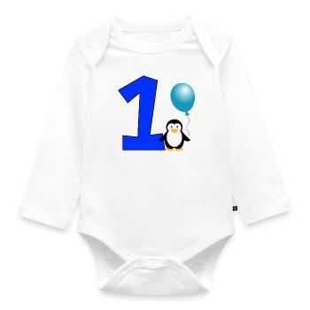 Happy Birthday Penguin Gift Birthday 1 year - Organic Longsleeve Baby Bodysuit - white - Front