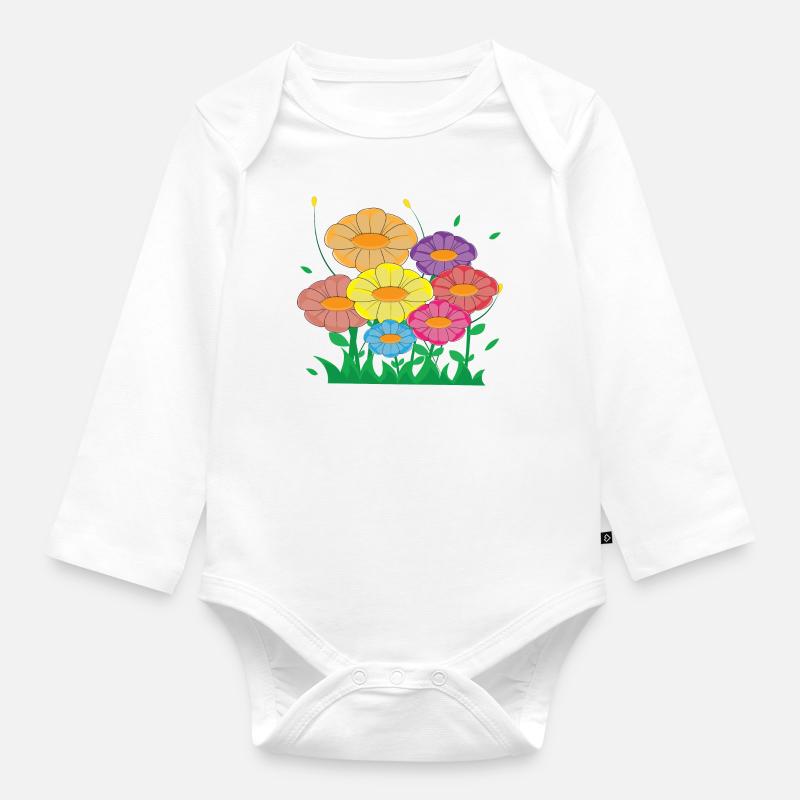 Blumenwiese - Baby Bio-Langarm-Body - Weiß