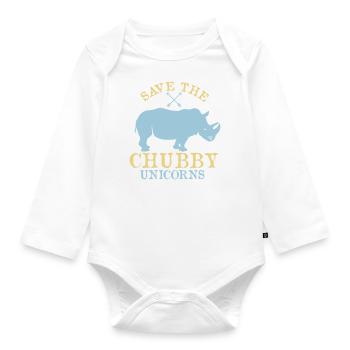 Save the Chubby Unicorns - Organic Longsleeve Baby Bodysuit - white - Front