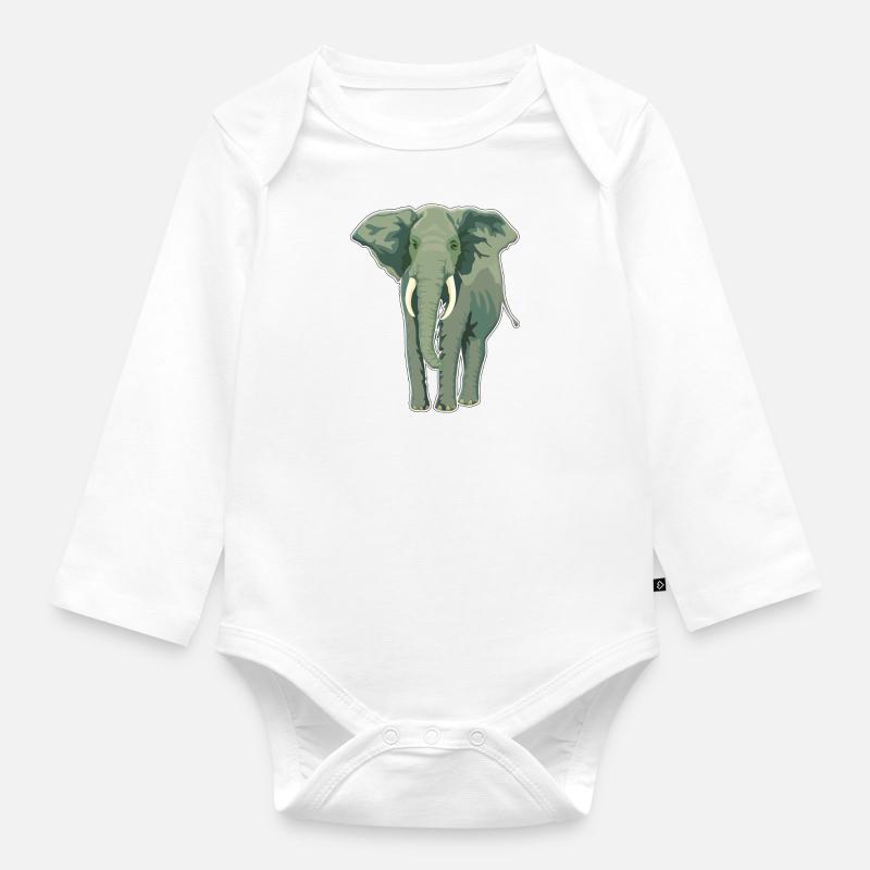 Éléphant - Body Bébé bio manches longues - blanc