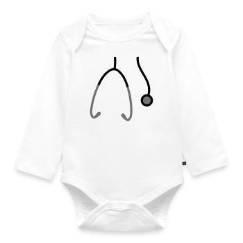Hanging neck Stethoscope listening heartbeat pulse - Organic Longsleeve Baby Bodysuit - white - Front