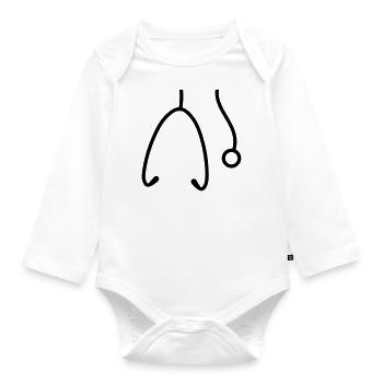 Hanging neck Stethoscope listening heartbeat pulse - Organic Longsleeve Baby Bodysuit - white - Front