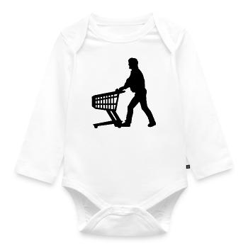 Shopping cart shopping cart man supermarket - Organic Longsleeve Baby Bodysuit - white - Front