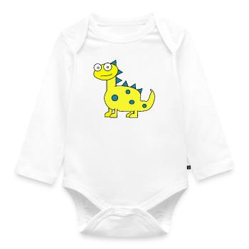 Dino, doux dino, drôle de motif, jaune - Body Bébé bio manches longues - blanc - Devant