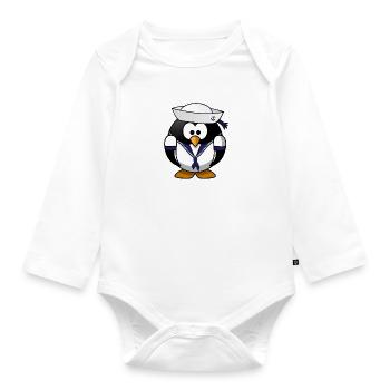Penguin with anchor - Organic Longsleeve Baby Bodysuit - white - Front