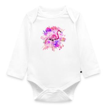 Flamingo Shirt - Baby Bio-Langarm-Body - Weiß - Vorne