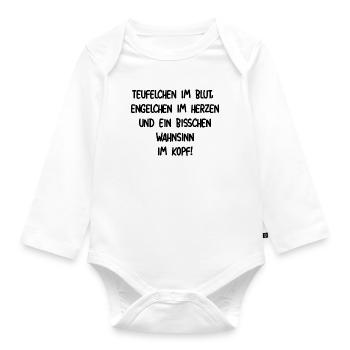 Spruch Teufelchen im Blut in schwarz - Baby Bio-Langarm-Body - Weiß - Vorne