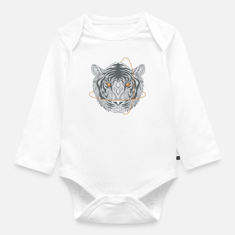 Tête de tigre noir blanc - Body Bébé bio manches longues - blanc