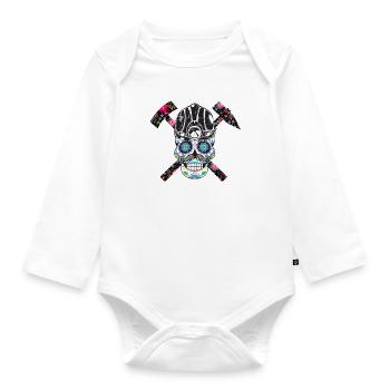 Crâne de mineur avec des fleurs - Body Bébé bio manches longues - blanc - Devant