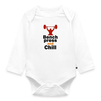 Bench press and Chill - Organic Longsleeve Baby Bodysuit - white - Front