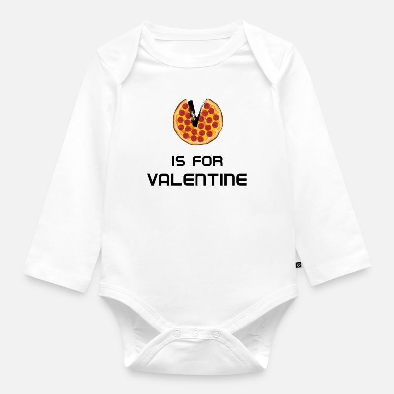 V Is For Valentine Pizza Valentin Geschenk Idee - Baby Bio-Langarm-Body - Weiß