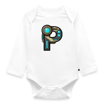 Buchstabe P Geschenk Name Roboter Technik nerd - Baby Bio-Langarm-Body - Weiß - Vorne