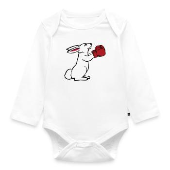 Boxender Hase Boxhandschuhe Geschenk Boxen - Baby Bio-Langarm-Body - Weiß - Vorne