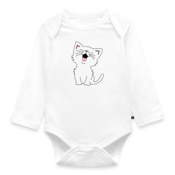 illustration de rire blanc chat mignon - Body Bébé bio manches longues - blanc - Devant