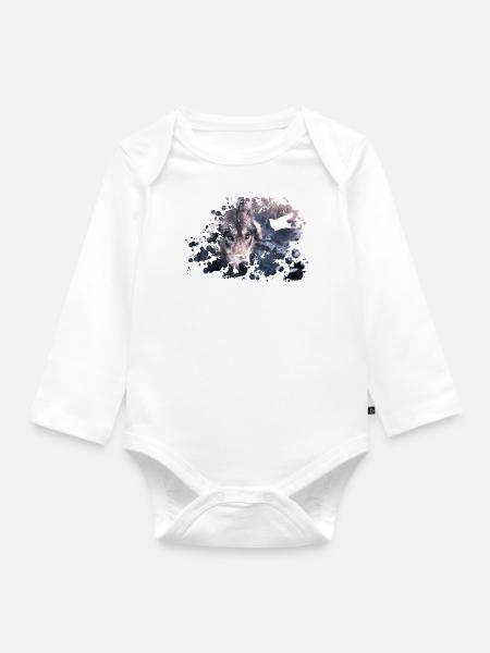 Wolf Farb Splash - Baby Bio-Langarm-Body - Weiß