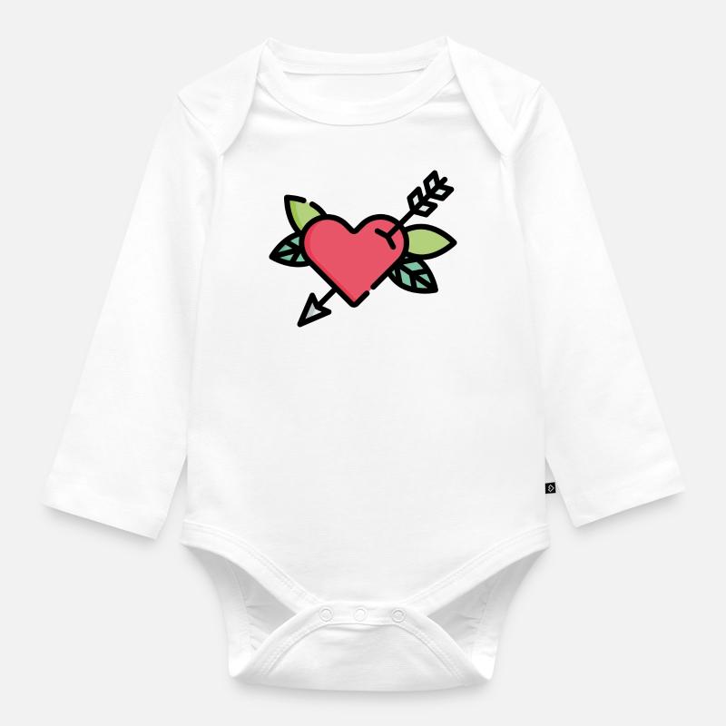 Coeur avec flèche, idée cadeau - Body Bébé bio manches longues - blanc