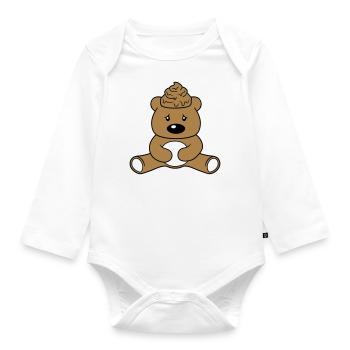 Shit, poop, head, poop, pile, pile, teddy bear - Organic Longsleeve Baby Bodysuit - white - Front